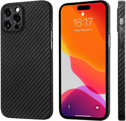 Husa Carbon pentru Apple Iphone 15 Pro Slim AntiSoc Fibra de Carbon Protectie Camera Negru