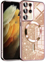 Husa pentru Samsung Galaxy S21 Ultra 5G - Techsuit Luxury Glitter MagSafe - Rose Gold 