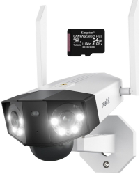Pachet camera de supraveghere cu Card MicroSD 64 GB Reolink Duo 2 WIFI cu lentile duble rezolutie 8MP 
