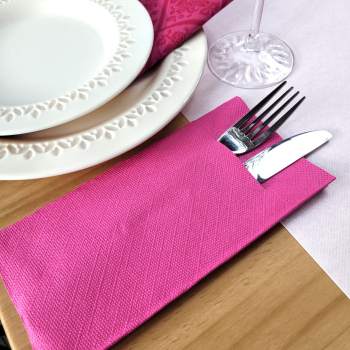 Servetele cu BUZUNAR pentru tacamuri - Tissue Deluxe Roz inchis / 40 x 40 cm / 100 buc 