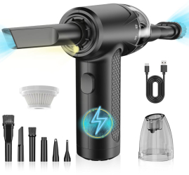 Suflanta Aer si Aspirator Portabil pentru Indepartare Praf PC Aer conditionat Lanterna LED 7 Duze 3 viteze 51000 RPM baterie 6000 mA 