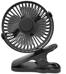 Ventilator Portabil SIKS Cu Clips Pentru Birou / Sezlong / Carucior Cu Acumulator Reincarcabil USB Diametru 11 Cm 3 Viteze Negru 