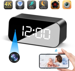 Camera IP 4K in Ceas de Birou Wi-Fi cu Detectie Miscare Viziune Nocturna Control prin Aplicatie 