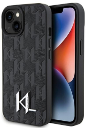 Husa iPhone 15 - Karl Lagerfeld Hardcase Leather Monogram KLHCP15SPKLPKLK - Hot Stamp Metal Logo 