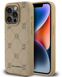 Husa iPhone 15 Pro - Karl Lagerfeld Leather MagSafe KLHMP15LPGKHPHE - Beige Karl Head 