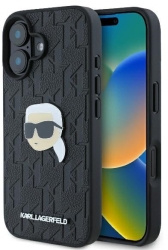Husa iPhone 16 - Karl Lagerfeld Hardcase Leather Monogram KLHCP16SPGKLKIPK - Karl Head Pin 