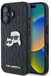 Husa iPhone 16 Plus - Karl Lagerfeld Hardcase Leather Monogram KLHCP16MPGKLKCPK - Karl&Chaoupette Head Pin 