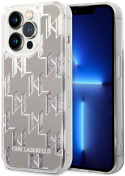 Husa pentru iPhone 14 Pro - Karl Lagerfeld Hardcase Liquid Glitter KLHCP14LLMNMS - Silver Monogram 