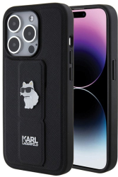 Husa pentru iPhone 14 Pro - Karl Lagerfeld Saffiano Gripstand KLHCP14LGSACHPK - Choupette