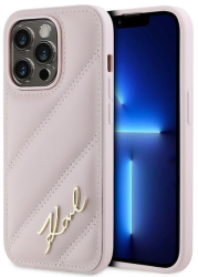 Husa pentru iPhone 14 Pro Max - Karl Lagerfeld Diagonal Quilted Script KLHCP14XPQDSMGP - Pink 