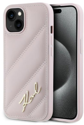 Husa pentru iPhone 15 - Karl Lagerfeld Diagonal Quilted Script KLHCP15SPQDSMGP - Pink 