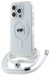 Husa pentru iPhone 16 Pro - Karl Lagerfeld IML Crossbody MagSafe KLHMP16LHCKHNT - Transparent Karl Head 