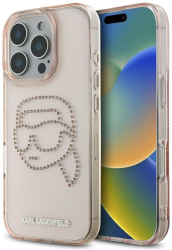 Husa pentru iPhone 16 Pro Max - Karl Lagerfeld IML Rhinestones KLHCP16XHKHDCELP - Pink Karl Head 