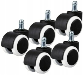 Set 5 roti pentru scaunul de birou otel si plastic diametru 50 mm tija 11 mm alb/negru
