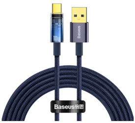 Cablu Baseus Explorer Auto Power-Off Fast Charge USB USB-C 100W 2m Albastru 