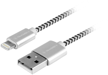Cablu de incarcare si transfer de date GoGEN USB la Lightning 2 metri impletitura textila argintiu 