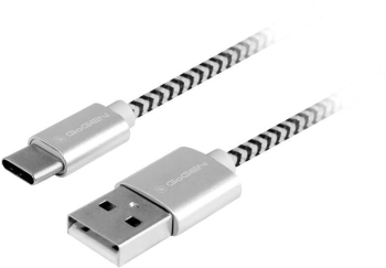Cablu de incarcare si transfer de date GoGEN USB / USB-C 1 m impletitura textila argintiu 