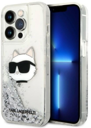 Husa pentru iPhone 14 Pro Max - Karl Lagerfeld Hardcase Glitter KLHCP14XLNCHCS - Silver Choupette Head 