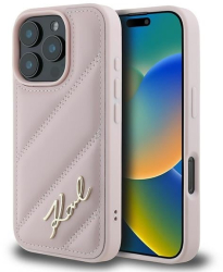 Husa pentru iPhone 16 Pro Max - Karl Lagerfeld Diagonal Quilted Script KLHCP16XPQDSMGP - Pink 