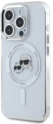 Husa pentru iPhone 16 Pro Max - Karl Lagerfeld IML MagSafe KLHMP16XHLSKCH - White Metal Karl&Choupette Head 