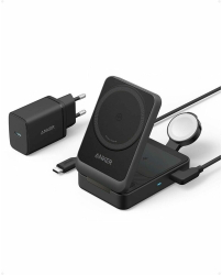Incarcator wireless magnetic Anker MagGo 3-in-1 MagSafe Qi2 Negru 