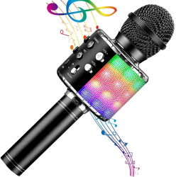 Microfon Karaoke Portabil 5 in 1 pentru Copii cu Bluetooth Difuzor USB Card SD si Compatibil cu Aplicatii Karaoke Rose Gold Negru 