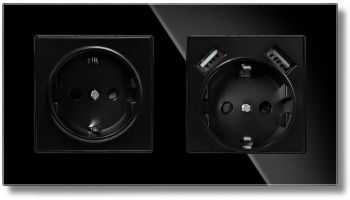 Priza dubla rama sticla securizata 2 porturi USB-A iUni US2 16A Black 