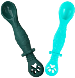 Set 2 Lingurite Bebelusi pentru Hranire si Diversificare 2 Capete Multicolore Verde si Turcoaz 