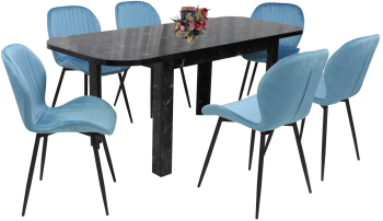 Set masa extensibila cu 6 scaune bucatarie. Roma Negru and Opal Blue 