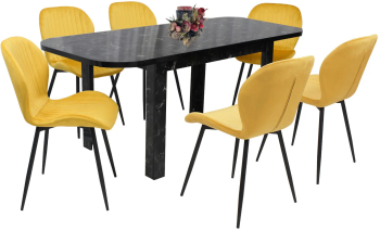 Set masa extensibila cu 6 scaune bucatarie. Roma Negru and Opal Galben 