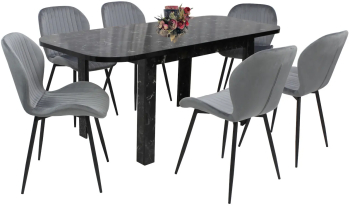Set masa extensibila cu 6 scaune bucatarie. Roma Negru and Opal Gri 