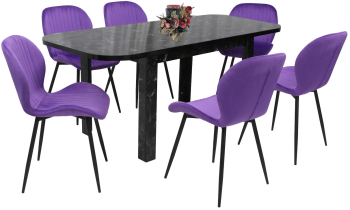 Set masa extensibila cu 6 scaune bucatarie. Roma Negru and Opal Mov 