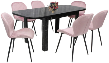 Set masa extensibila cu 6 scaune bucatarie. Roma Negru and Opal Roz 