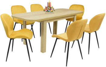 Set masa extensibila cu 6 scaune bucatarie. Roma Stejar and Opal Galben 