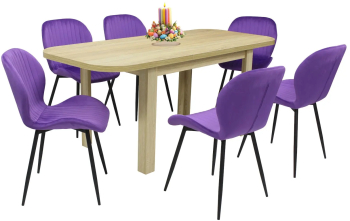 Set masa extensibila cu 6 scaune bucatarie. Roma Stejar and Opal Mov 