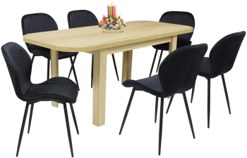 Set masa extensibila cu 6 scaune bucatarie. Roma Stejar and Opal Negru 