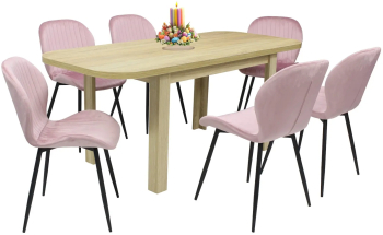 Set masa extensibila cu 6 scaune bucatarie. Roma Stejar and Opal Roz 