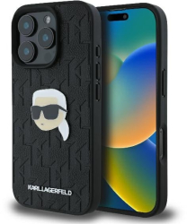 Husa iPhone 16 Pro Max - Karl Lagerfeld Hardcase Leather Monogram KLHCP16XPGKLKIPK - Karl Head Pin 