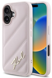 Husa pentru iPhone 16 - Karl Lagerfeld Diagonal Quilted KLHCP16SPQDSMGP - Pink 