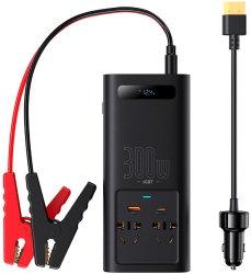 Invertor pentru Masina USB Type-C CN/EU 220V 300W + Cleme si Cablu 12V - Baseus CGNB010101 - Black 