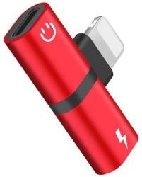 Mini Adaptor Lightning Splitter iUni dual port pentru casti si incarcare iPhone Red 