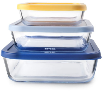 Set 3 caserole Ibili sticla borosilicata 610/1170/1940 ml transparent/multicolor 