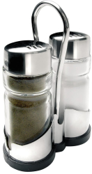Set doua recipiente sare si piper cu suport Ibili sticla/otel inoxidabil 37.5 ml transparent 