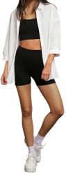 Set Sport-Casual Dama 3 Piese Top Bustiera Pantaloni Scurti Compresie si Camasa Larga - XS 