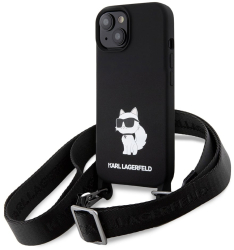 Husa pentru iPhone 15 - Karl Lagerfeld Silicone Crossbody KLHCP15SSCBSCNK - Choupette 