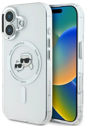Husa pentru iPhone 16 - Karl Lagerfeld IML MagSafe KLHMP16SHLSKCH - White Metal Karl&Choupette Head 