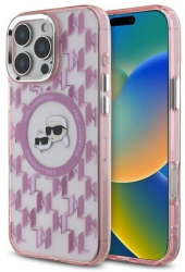 Husa pentru iPhone 16 Pro Max - Karl Lagerfeld IML MagSafe KLHMP16XHMCKMHP - Pink Monogram Karl&Choupette Head 