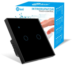 Intrerupator smart touch WiFi Sticla securizata iUni 2G 10A Control vocal Smart Life / Tuya LED Black 