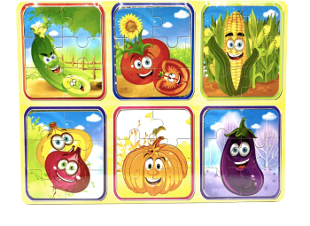 Set din lemn cu 6 puzzle incorporate - Legume 36 piese 7toys 