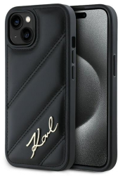 Husa pentru iPhone 15 Plus - Karl Lagerfeld Diagonal Quilted Script KLHCP15MPQDSMGK - Black 